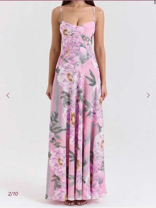 House of CB Dresses & Skirts - “Seren” Floral Pink Maxi Slip Dress with Lace Back